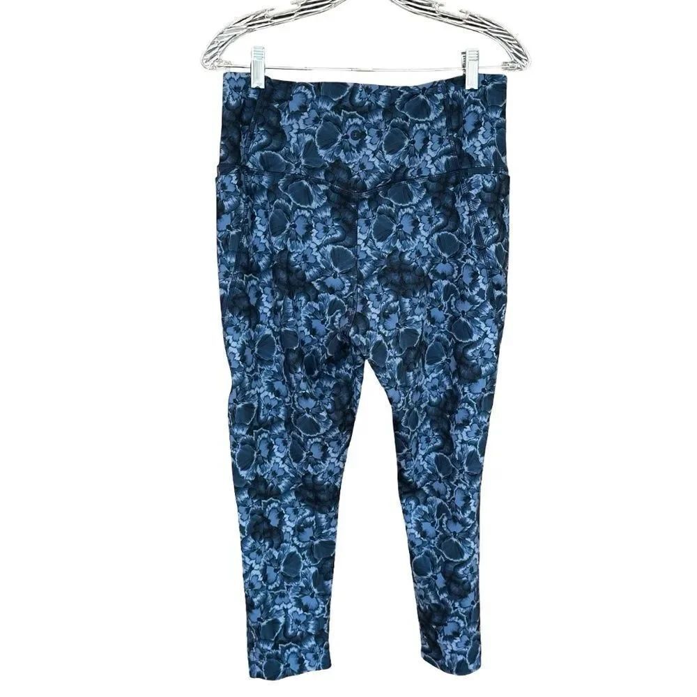 Danskin Women's Watercolor Floral Printed Leggings Blue Size Large - Picture 2 of 11